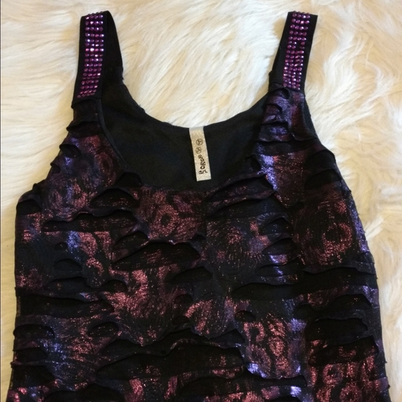 Sexy Metallic Purple Slasher Rhinestone Bodycon Mini Yoyo5 Dress - Picture 7 of 17